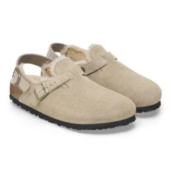 Birkenstock Tokio Shearling Suede Leather Taupe -Birkenstock Sale Store 1028327 pair