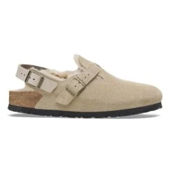 Birkenstock Tokio Shearling Suede Leather Taupe -Birkenstock Sale Store 1028327 side