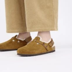 Birkenstock Tokio Shearling Suede Leather Mink -Birkenstock Sale Store 1028374 f closeup f