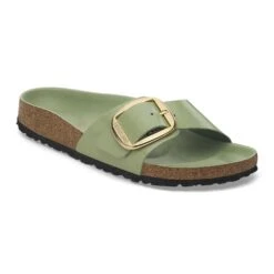 Birkenstock Madrid Big Buckle Natural Leather Patent High-Shine Green Tea