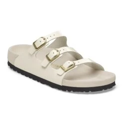 Birkenstock Florida Exquisite Natural Leather Patent High Shine Ecru