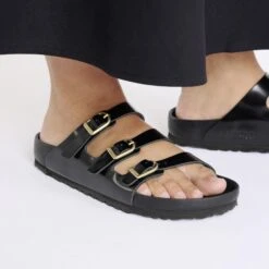 Birkenstock Florida Exquisite Natural Leather Patent High Shine Black -Birkenstock Sale Store 1029371 f closeup f
