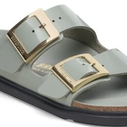 Birkenstock Arizona Droplet Buckle Natural Leather Patent High Shine Pure Sage -Birkenstock Sale Store 1029384 detail 1