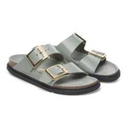 Birkenstock Arizona Droplet Buckle Natural Leather Patent High Shine Pure Sage -Birkenstock Sale Store 1029384 pair