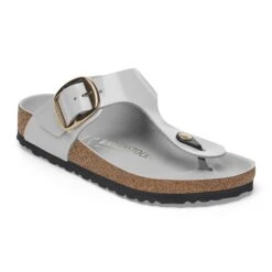 Birkenstock Gizeh Big Buckle Natural Leather Patent High-Shine Stone Coin