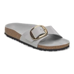 Birkenstock Madrid Big Buckle Natural Leather Patent High-Shine Stone Coin