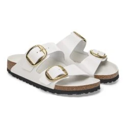 Birkenstock Arizona Hammered Big Buckle Natural Leather Patent High-Shine Antique White -Birkenstock Sale Store 1029502 pair
