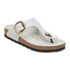Birkenstock Gizeh Hammered Big Buckle Natural Leather Patent High Shine Antique White