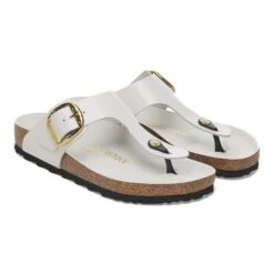 Birkenstock Gizeh Hammered Big Buckle Natural Leather Patent High Shine Antique White -Birkenstock Sale Store 1029810 pair