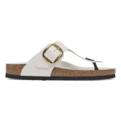 Birkenstock Gizeh Hammered Big Buckle Natural Leather Patent High Shine Antique White -Birkenstock Sale Store 1029810 side