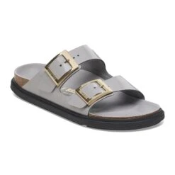 Birkenstock Arizona Droplet Buckle Natural Leather Patent High Shine Stone Coin