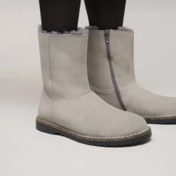 Birkenstock Uppsala Zip Shearling Suede Leather Stone Coin -Birkenstock Sale Store 1030071 f closeup f