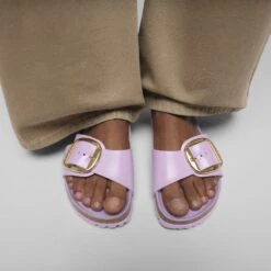 Birkenstock Madrid Big Buckle Natural Leather Patent High Shine Crocus -Birkenstock Sale Store 1030296 f closeup f