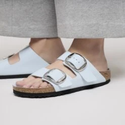 Birkenstock Arizona Big Buckle Natural Leather Patent High Shine Baby Blue -Birkenstock Sale Store 1030327 f closeup f