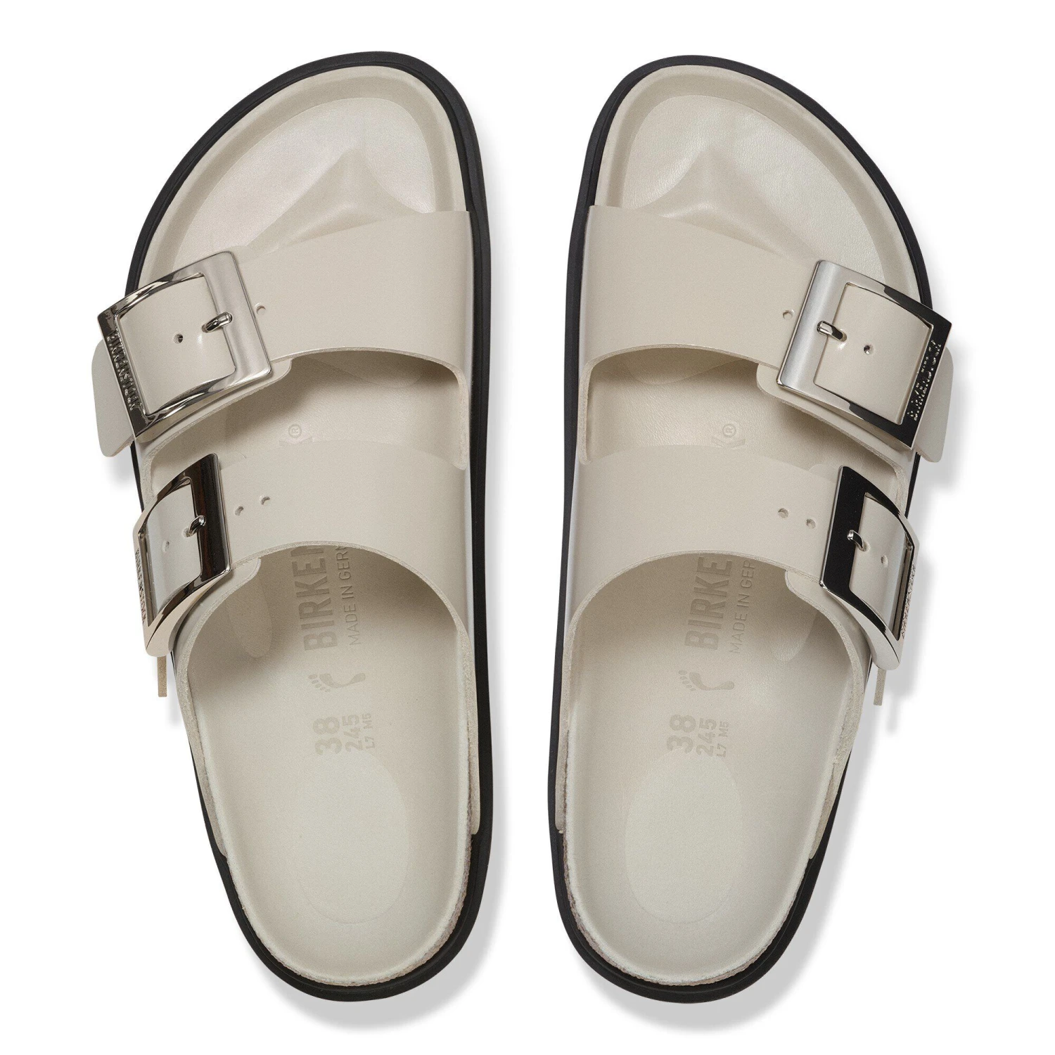 Birkenstock Arizona Droplet Buckle Natural Leather Patent High Shine Oyster 2 Birkenstock Arizona Droplet Buckle Natural Leather Patent High Shine Oyster - Image 2