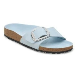 Birkenstock Madrid Big Buckle Natural Leather Patent High Shine Baby Blue