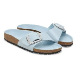 Birkenstock Madrid Big Buckle Natural Leather Patent High Shine Baby Blue -Birkenstock Sale Store 1030363 pair