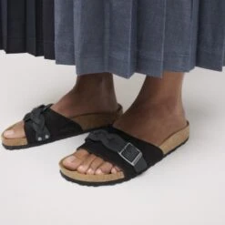 Birkenstock Oita Braided Suede Leather Black -Birkenstock Sale Store 1030508 f closeup f