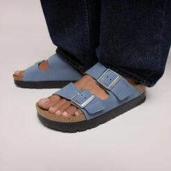 Arizona Flex Platform Nubuck Leather Stone Blue -Birkenstock Sale Store 1030588 f closeup f