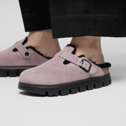 Boston Chunky Shearling Suede Leather Faded Purple -Birkenstock Sale Store 1030601 f closeup f