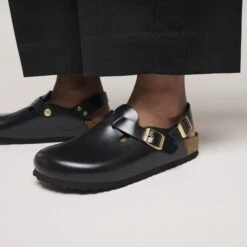 Birkenstock Tokio Leather Black Dressy Leather -Birkenstock Sale Store 1030853 f closeup f