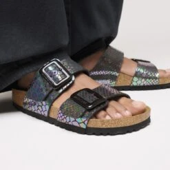 Birkenstock Sydney Luxe Buckle Synthetics Shiny Snake Black -Birkenstock Sale Store 1030868 f closeup f