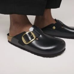 Birkenstock Boston Big Buckle Leather Black Dressy Leather -Birkenstock Sale Store 1030876 f closeup f