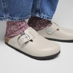 Birkenstock Boston Big Buckle Leather Oyster Dressy Leather -Birkenstock Sale Store 1030900 f closeup f