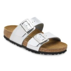Birkenstock Sydney Luxe Buckle Birko-Flor Silver Metallic