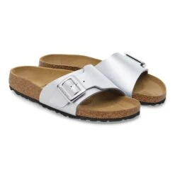 Birkenstock Catalina Luxe Buckle Birko-Flor Silver Metallic -Birkenstock Sale Store 1030920 pair